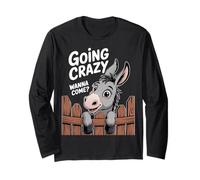 Cute Happy Donkey Cartoon Peeking Over Fence Long Sleeve T-Shirt