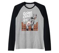 Cute Happy Donkey Cartoon Peeking Over Fence Raglan Baseball Tee