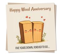 Cute Happy Fifth Wood Anniversary Card for a Loved One - Hearts, Partner, Tree, Humour, 5th Wedding Gift