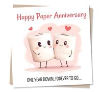 Cute Happy First Paper Anniversary Card for a Loved One - Hearts, Partner, Roll, Humour, 1st Wedding Gift