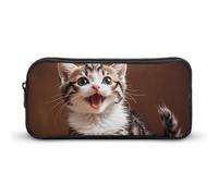 Cute Happy Kitten Pencil Case - Large Aesthetic Makeup Bag Multi-Purpose Pencil Pouch Cute Cosmetic Bag with Zipper Closure for Office, Home, Study & Travel