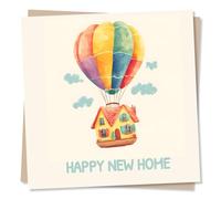 Cute Happy New Home Card for Friend, Relative, Colleague - Floating House, Hot Air Balloon, Clouds - For a Special Someone