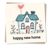 Cute Happy New Home Card for Friend, Relative, Colleague - House Illustration, Hearts, Congratulations - For a Special Someone