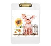 Cute Happy Pig Acrylic Clipboards Cute Clip Board Paperboard Chic Design Clipboard with Low Profile Metal Clip for Teacher Student Lawyer Nurse 12.5 x 9 Inches
