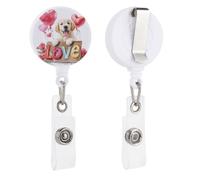 Cute Happy Puppy Holding Wooden Sign Love Retractable Badge Holder Reel Clip ID Card Holder for Doctor Nurse Student Office Worker