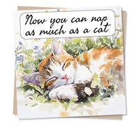 Cute Happy Retirement Card For Loved One - Flowers, Nature Lover - Now You Can Nap As Much As A Cat - For Colleague, Dad, Mum, Grandad, Nan, Grandma, Grandpa, Aunt, Uncle