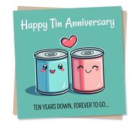 Cute Happy Tenth Tin Anniversary Card for a Loved One - Hearts, Partner, Metal, Humour, 10th Wedding Gift