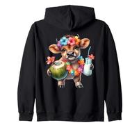 Cute Hawaiian Calf Coconut Drink Tropical Cow Zip Hoodie