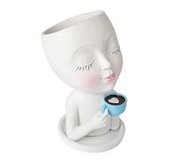 Cute Head Planter, Lady Head Indoor Planter, Resin Plant Pot with Drainage Hole for Fireplace Desk Decor