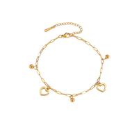 Cute Heart Beaded Adjustable Anklet Bracelets for Women Dainty Stainless Steel Gold-tone Hearted Dangle Tassel Charm Ankle Bracelet Chain Fashion Summer Foot Jewelry for Her Bff, M, Metal, no gemstone