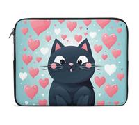 Cute Heart Cat Laptop Sleeve Case 15inch Shockproof Slim Computer Bag 10-17 Inch Traveling Carrying Laptop Briefcase for Women Men Waterproof Compatible with MacBook Air, Hp, Dell, Lenovo