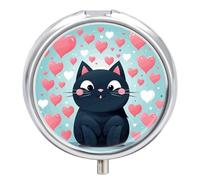 Cute Heart Cat Pill Box 3 Compartment Travel Pill Organizer 3 Times A Day Cute Mini Pill Case for Purse & Pocket Portable Metal Medicine Box with Mirror Round Daily Medicine Vitamin Container