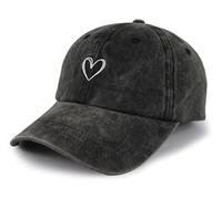 Cute Heart Hats for Women, Adjustable Cotton Embroidered Vintage Love Baseball Caps, Black, One Size