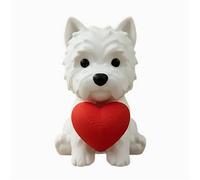 Cute Heart Holding West Highland White Terrier Figurine, Mini 3D Printed Westie Dog Statue, Small Dog Ornament for Car Dashboard Desk Home Decor, Romantic Gift for Valentine’s Day Anniversary Birthday