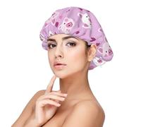 Cute Heart Pig Print Satin Silk Bonnet for Sleeping Women, Adjustable Double Layer Satin Hair Bonnet Night Sleep Cap for Curly Hair