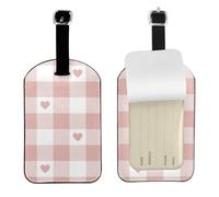 Cute Heart Pink Buffalo Plaid Pattern,Luggage Tags Pu Leather Name Tag Travel Suitcase Identifier ID Tags Durable Baggage Label 2 pcs