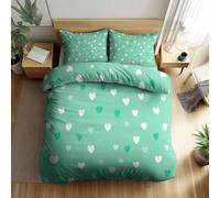 Cute Heart Shape Duvet Cover Set Double Size Green Quilt Cover 200x200 cm 3D Reversible Bedding with Pillowcases Zipper Closure Soft Easy Care Comforter Covers Set a.4546