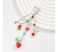 Cute Heart-Shaped Strawberry Pendant Keychain for Women, Alloy Fruit Charm Bag Zipper Pull Accessory, Small Adorable Key For Ring Decor for Girls, Approx.(02)