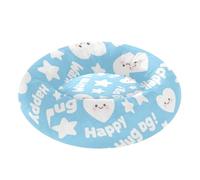 Cute Heart Star Happy Blue White Pet Dog Beds Calming Anti Anxiety Calming Bed for Medium Size Pets Supplies M