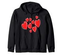 Cute Hearts Hand Drawn Deep Red Romantic Doodle Zip Hoodie