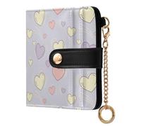 Cute Hearts Purple Pattern Small Women Wallet Leather RFID Blocking Bifold Compact Card Holder with Zipper Coin Pocket Purse for Girls Women Ladies
