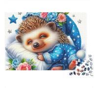 Cute Hedgehog 1000 Piece Jigsaw Puzzle Paper For Adults Sleepy Illustration Puzzle Game for Family Relaxation Home Decor Gift 52x38cm/1000pcs