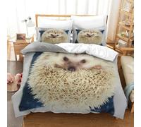 Cute Hedgehog 3 Piece Polyester Fabric Cot Soft Plush Pet Style Duvet Cover Set, Pair of Pillow Cases, Concealed Zip, Student Single Bedding, Spring Use Soft Touch Lightweight Super King（260x220cm）