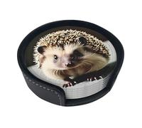 Cute hedgehog 6-piece coaster set with stand, for home décor, suitable for all kinds of cups and coffee mugs.