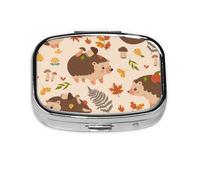 Cute Hedgehog and Mushroom,Meta Pill Box 2 Compartment Medicine Case,Portable Organizer