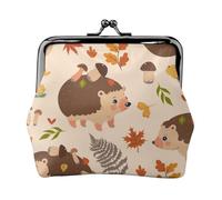 Cute Hedgehog and Mushroom, PU Leather Coin Purse, Small Wallets, Change Pouch with Kiss Lock Clasp Buckle, Change Purse