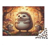 Cute Hedgehog-Autumn Forest Scene 1000 Piece Jigsaw Puzzles for Adults Featuring Artistic Design Jigsaws for Adults Forest Hedgehogs As A Mind Relaxation Puzzle for Holiday Activity 38x26cm/1000pcs