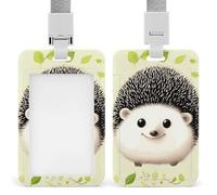 Cute Hedgehog Badge Holder Vertical Id Card Holder with Lanyard Heavy Duty Name Tag Holders Waterproof Work Badge Holder for Office Cruise Teacher Cute Badge Protector