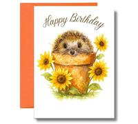 Cute Hedgehog Birthday Card - Sunflower Watercolour Design JBS88