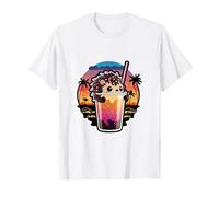 Cute Hedgehog Boba Tea Tropical Sunset Kawaii Design T-Shirt