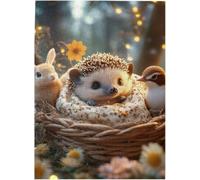 Cute Hedgehog Bunny&Birds in Glittery Nest Wood Jigsaw Puzzles Adult Create A Festive Atmosphere Great for Leisure Time On Spring Days Gift to Puzzle Enthusiasts On Mother's Day_300pcs