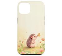 Cute Hedgehog Butterfly Beige Floral Aesthetic Pastel Case for iPhone 13