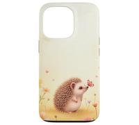 Cute Hedgehog Butterfly Beige Floral Aesthetic Pastel Case for iPhone 13 Pro