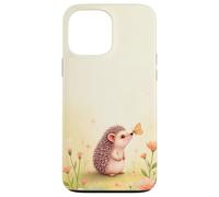 Cute Hedgehog Butterfly Beige Floral Aesthetic Pastel Case for iPhone 13 Pro Max