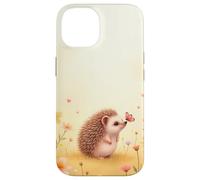 Cute Hedgehog Butterfly Beige Floral Aesthetic Pastel Case for iPhone 14