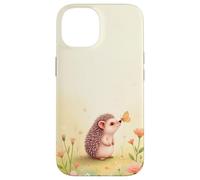 Cute Hedgehog Butterfly Beige Floral Aesthetic Pastel Case for iPhone 14