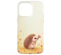 Cute Hedgehog Butterfly Beige Floral Aesthetic Pastel Case for iPhone 15 Pro Max