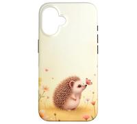 Cute Hedgehog Butterfly Beige Floral Aesthetic Pastel Case for iPhone 16
