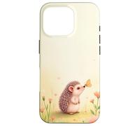 Cute Hedgehog Butterfly Beige Floral Aesthetic Pastel Case for iPhone 16 Pro