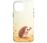 Cute Hedgehog Butterfly Beige Floral Aesthetic Pastel Case for iPhone 16 Pro Max