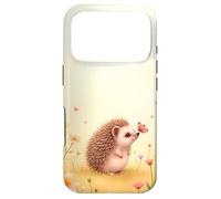 Cute Hedgehog Butterfly Beige Floral Aesthetic Pastel Case for iPhone 17 Pro