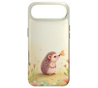 Cute Hedgehog Butterfly Beige Floral Aesthetic Pastel Case for iPhone Air