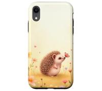Cute Hedgehog Butterfly Beige Floral Aesthetic Pastel Case for iPhone XR