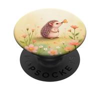 Cute Hedgehog Butterfly Beige Floral Aesthetic Pastel PopSockets Adhesive PopGrip
