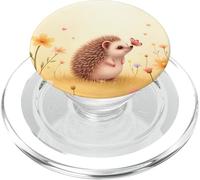 Cute Hedgehog Butterfly Beige Floral Aesthetic Pastel PopSockets PopGrip for MagSafe