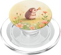 Cute Hedgehog Butterfly Beige Floral Aesthetic Pastel PopSockets PopGrip for MagSafe